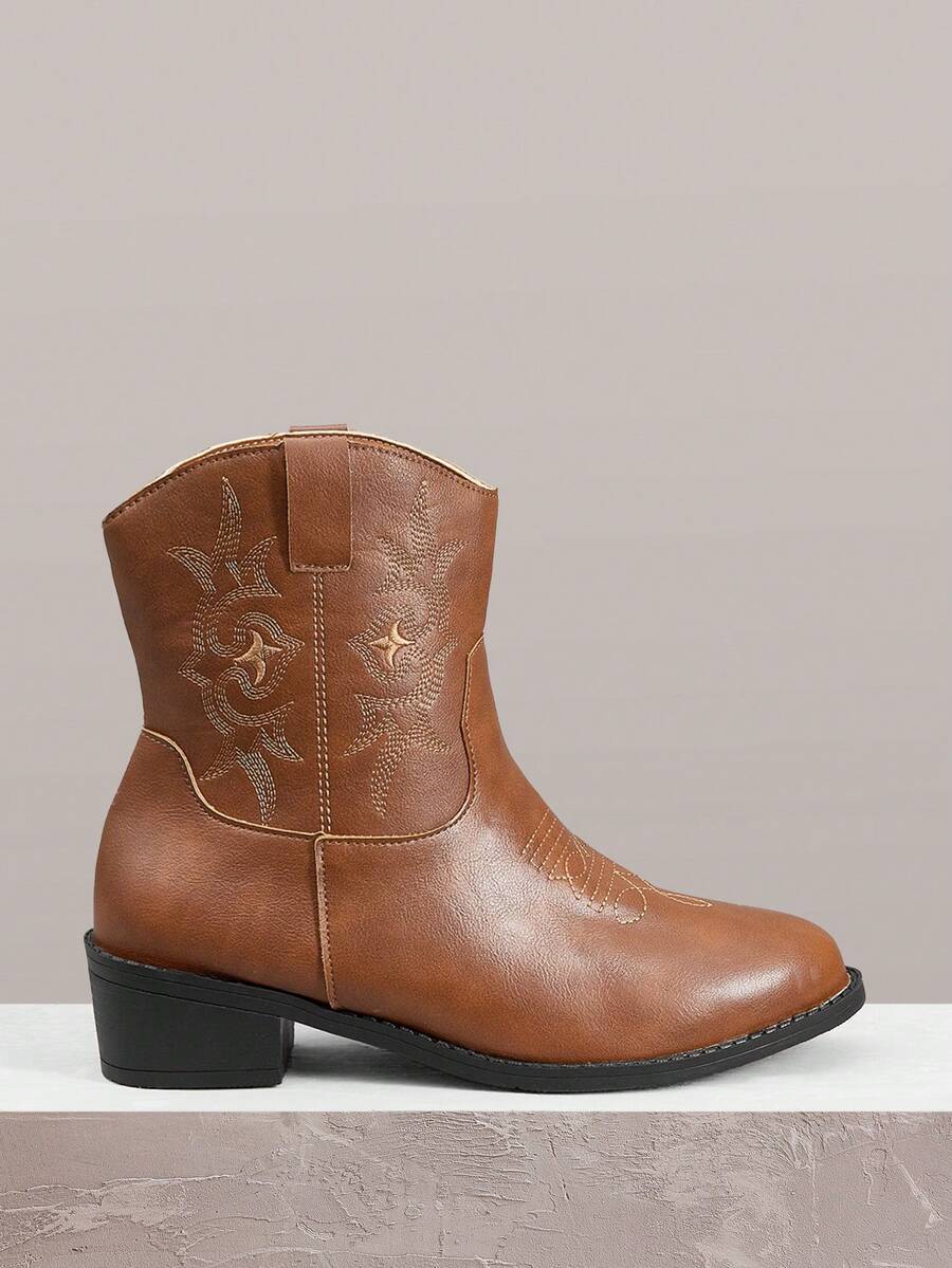 Styleloop 女士踝靴，棕色，焦糖色，波西米亚风，复古美式，波西米亚西部靴，科切拉音乐节，派对装扮，度假季，旅行必备 - 深棕色 - 查看 1