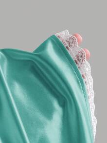Sweetra Đầm dự tiệc nữ mùa thu mới kiểu vintage gợi cảm, ôm sát, chất liệu satin bóng, viền ren, xếp lớp, cổ khoét sâu, dây mảnh, màu hồng đa năng. - màu xanh lá - Xem 4