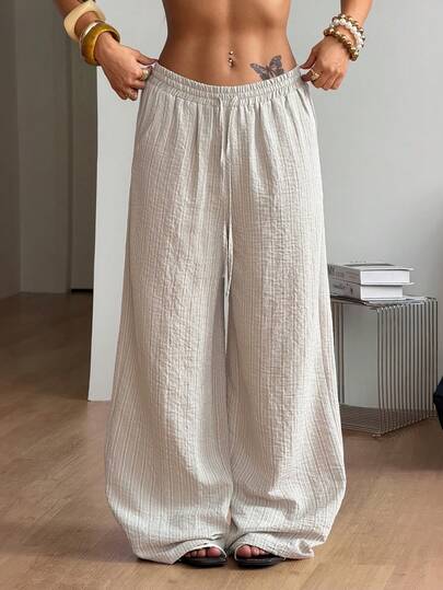 Coolane 卡其色梭织女式抽绳腰阔腿宽松裤