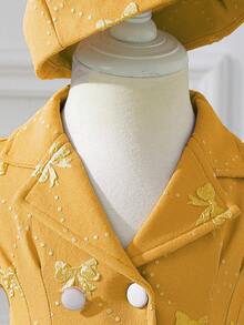 Souflis Souflis Baby Girls' Dreamy Yellow Bow Textured Elegant Classic Dress With Beret Hat - Yellow - View 4