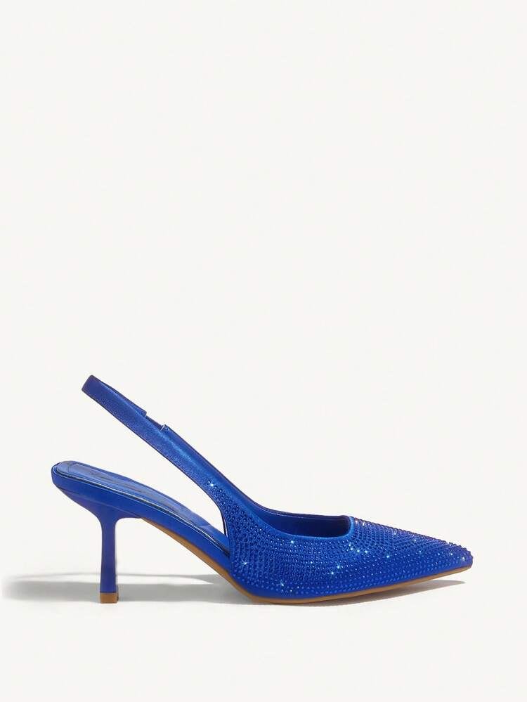 CUCCOO CHICEST Woman Shoes Rhinestone Decor Point Toe Slingback Royal Blue Pumps For Summer Vacation Shoes Summer Christmas Fall New Year Holiday Wedding Shoes Summer Shoes Bride Shoes