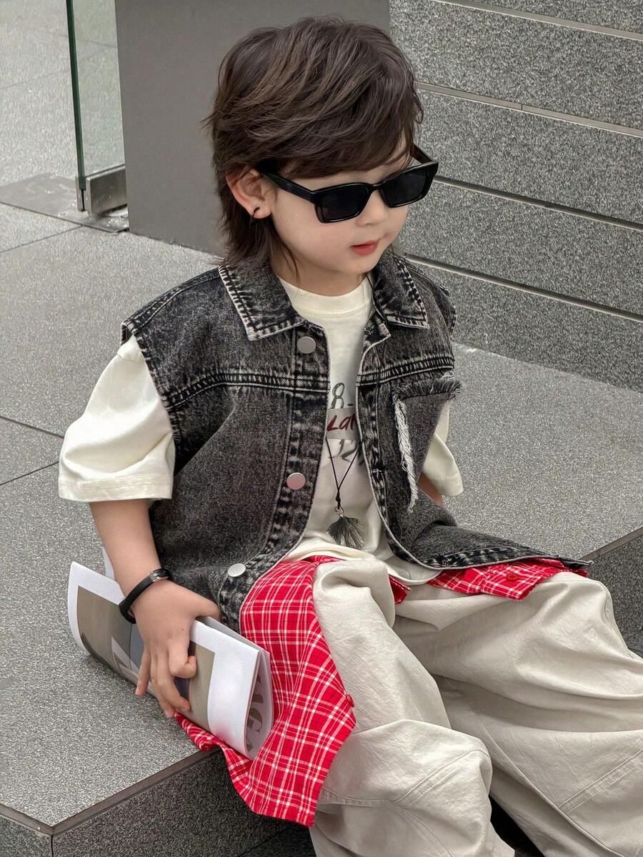 DAZY 男童时尚牛仔夹克 - 灰色 - 查看 1