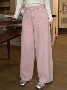 Dazy Plus Quần jeans ống rộng thêu hình trái tim, dáng rộng, thoải mái, size lớn dành cho nữ, phù hợp với mọi mùa - Hồng - Xem 6