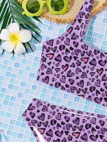 SHEIN Tween Girls Casual Minimalist Camisole & Triangle Bikini Swimsuit Set, Suitable For Summer - Multicolor - View 3