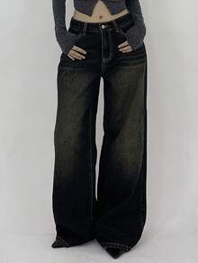 DAZY Women's Casual Distressed Wide Leg Denim Jeans - Blue - View 3