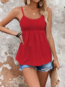 EMERY ROSE Women's Solid Color Pleated Casual Versatile Daily Wear Camisole Top - Red - View 4