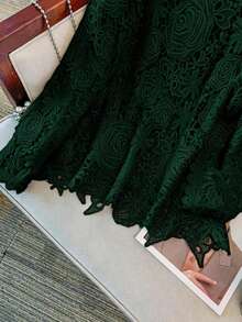 GlowEve CURVE Plus Size Women Lace Round Neck Long Sleeve Loose Elegant Blouse - Dark Green - View 3