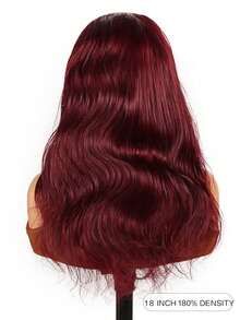 Women' Burgundy 13x4 Transparent Lace Front Wigs Human Hair Pre Plucked With Baby Natural Wavy Wig With 99J Red Body Wave, Long Wavy For Daily 180% Density - S99J - View 2