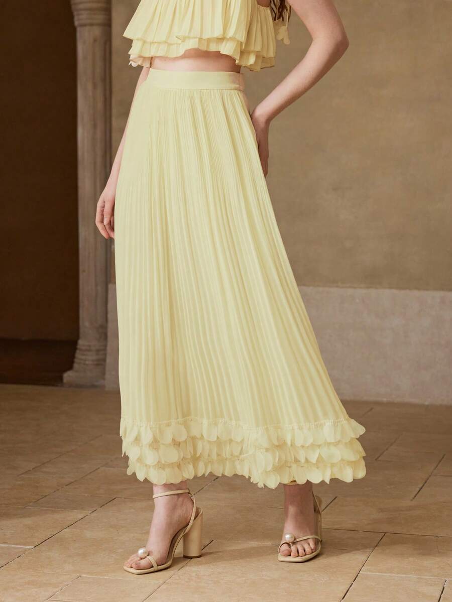 MOTF PREMIUM WOMEN'S PLEATED PETAL ROMANTIC DATE TEA PARTY SKIRT, AUTUMN PALE YELLOW - Yellow - View 2