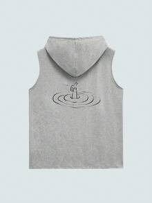 Modcrash 1pc Printed Sleeveless Men's Casual Sports Hooded Tank Top, Summer - Grey - View 2