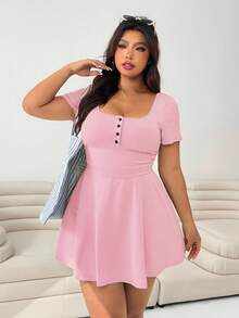 Solflare Bộ áo liền quần màu hồng nhạt cỡ lớn dành cho nữ, thích hợp cho mùa hè. - Màu Hồng baby - Xem 3