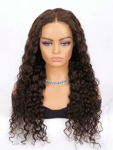 4＃深巧克力棕色長捲水波人造頭套,4x4預裁剪無粘合紗網閉包,純彈性透氣帽,無需技巧即可使用 - S4 - 查看 2