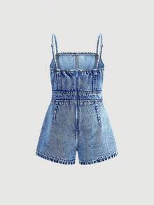 Maija Kids Maija Kids Young Girl' Blue Denim Jumpsuit Shorts,Kid Girls Spring And Summer Casual Vacation Country Boho Wear, Beach Outfits For Kid Girls, Western Street Wear For Girl, Spring Break Outfits, Rave Outfits Festival Denim Overall - Light Wash - View 2
