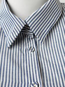 Sweetra Plus Size Striped Fashionable Versatile Short Sleeve Fitted Blouse - Blue and White - View 4