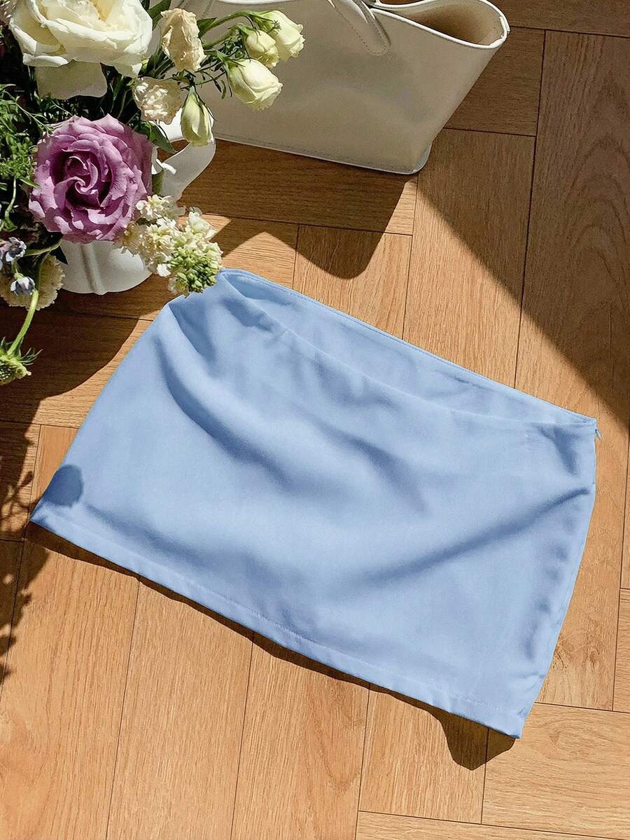 SHEIN Comfortcana Chân váy nữ màu xanh trơn tối giản, thích hợp mặc hàng ngày. - Màu xanh lam - Xem 1