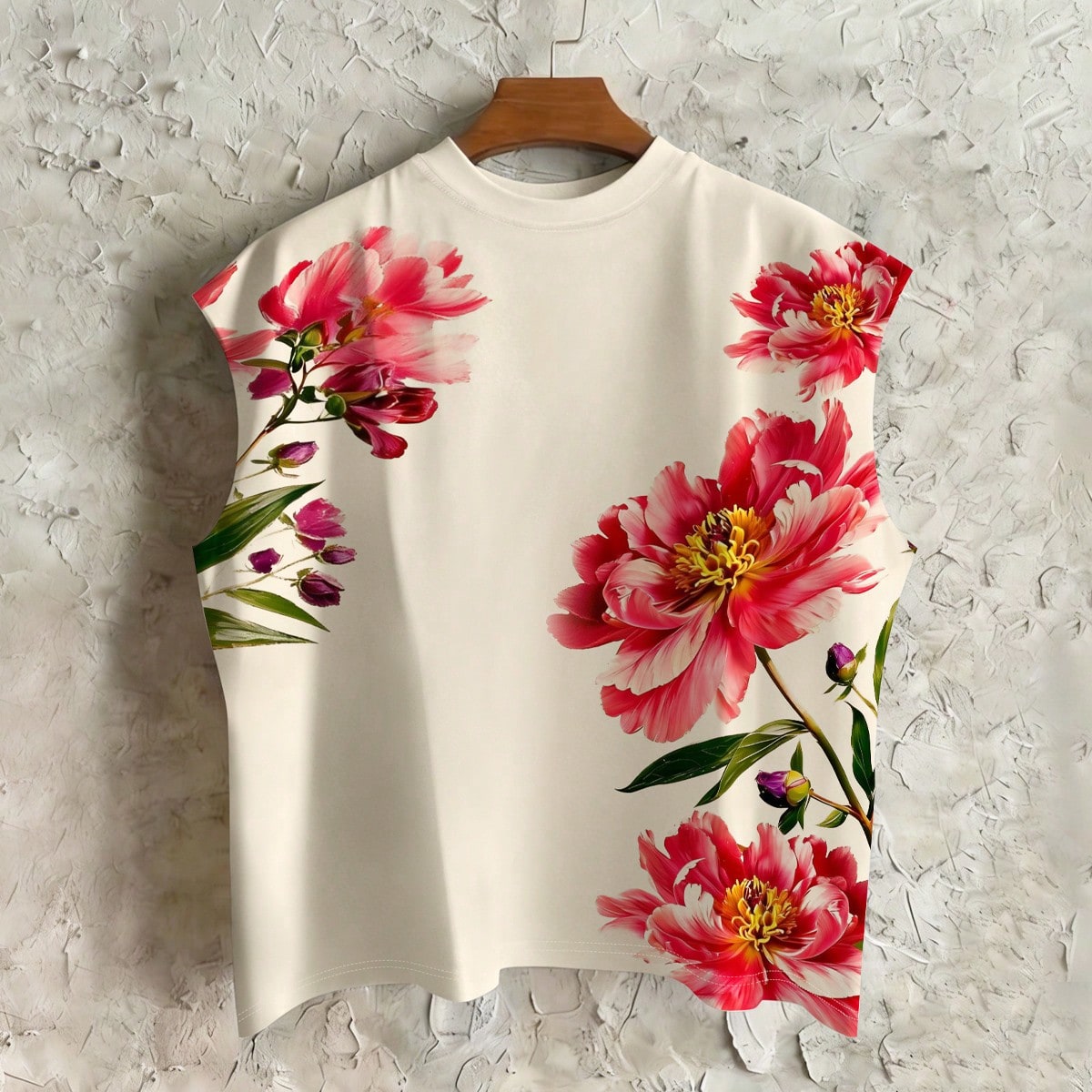 Top casual versátil de uso diario para hombre con estampado floral y cuello redondo, para vacaciones