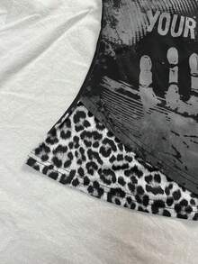 Glimmora Áo thun nữ kiểu dáng thường ngày, họa tiết da báo và chữ cái phối ghép, thích hợp cho mùa hè. - Nhiều màu - Xem 4