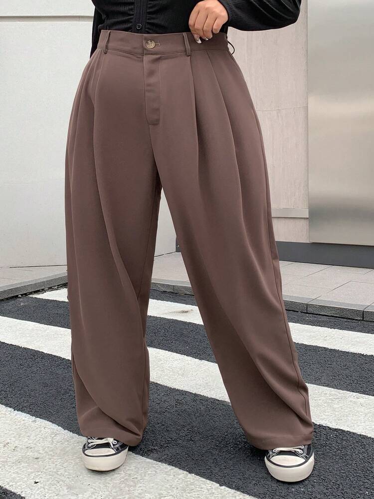Dazy Plus Plus Size Fashionable Straight Wide Leg Loose Fit Pants For Plus-Size Women, Teacher Pants Fall