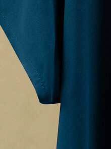 Bộ đồ nữ cỡ lớn gồm áo tay ngắn cổ tròn màu trơn và quần ống rộng, kiểu dáng thường ngày. - Màu xanh ngọc - Xem 6