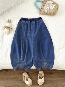 LMoss Kids Young Girl Loose Fit Jeans With Pockets - Dark Wash - View 9