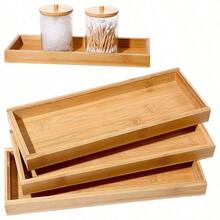 1个/2个/3个竹制托盘浴室收纳架装饰多用途浴室台面托盘带边竹制梳妆台托盘适用于梳妆台纸巾、蜡烛、珠宝、化妆品 - 多色 - 查看 2