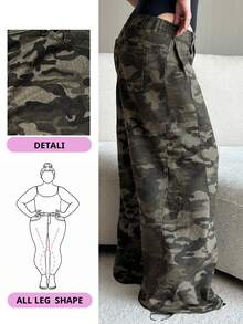 Dazy Plus Quần jean ống đứng dáng rộng màu xanh quân đội cho nữ cỡ lớn, mùa thu dành cho xe mô tô - xanh quân đội - Xem 8