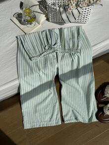 Comfortcana Pantalones casuales holgados a rayas para mujer en verano - Celeste - Ver 5