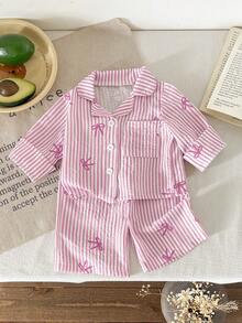 Bộ áo sơ mi dài tay kẻ sọc cài cúc và quần cho bé sơ sinh - Màu Hồng baby - Xem 2
