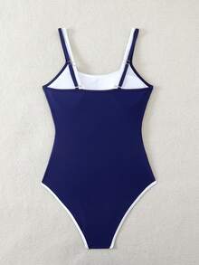 Swim Basics Áo tắm liền thân ôm sát, kiểu dáng mùa hè đi biển dành cho nữ. - Màu xanh hải quân - Xem 2