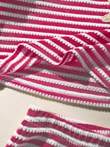 Sparklyn 两件套女童Y2K风格黄白条纹配套内衣套装，饰有3D海星刺绣，泡泡质感面料，抹胸式上衣配隐形肩带和平角内裤，柔软舒适，甜美海滩度假风，适合夏季穿着 - 紅色 - 查看 4