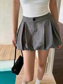 K-Vae 女士夏季新款荷叶边迷你裙，褶皱性感修身百搭休闲裙 - 灰色 - 查看 3