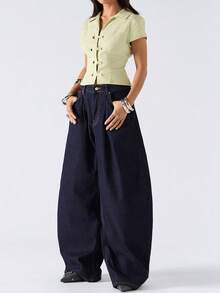 LYSMO 女士休闲纯色收腰衬衫，夏季 - 淡紫色 - 查看 7