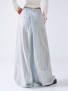 LYSMO 女士休闲通勤条纹阔腿裤 - 彩色 - 查看 2