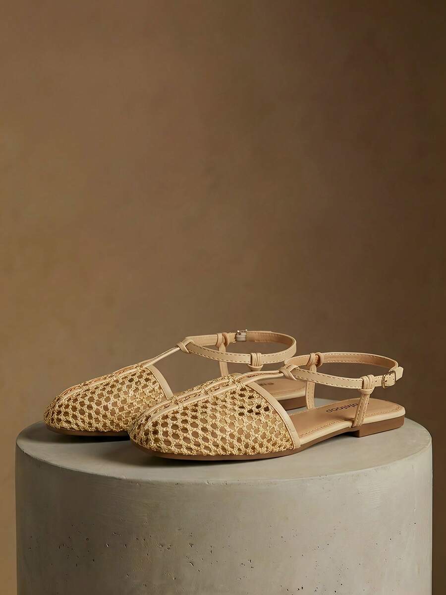 Styleloop Giày sandal đế bằng quai dệt dành cho nữ, kiểu dáng nghỉ dưỡng Boho Chic Retro American Western, giày dự tiệc, giày lười thoải mái, kiểu Mary Jane, thích hợp cho mùa nghỉ lễ, xuân và hè. - Màu vàng - Xem 1