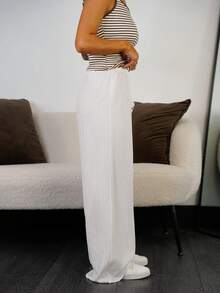 SAYEHFBABY 音乐节女款全长几何绿色度假阔腿裤，休闲度假 - 白色 - 查看 5