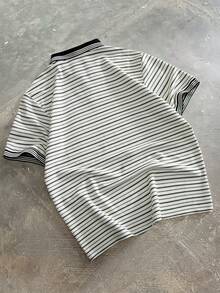 Manfinity Homme Men's Striped Casual Versatile Commuting Short Sleeve Polo Shirt - Black and White - View 2