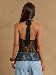 SHEIN BAE Camiseta de tirantes con cuello halter y capas transparentes para mujer, para primavera/verano - Multicolor - Ver 2