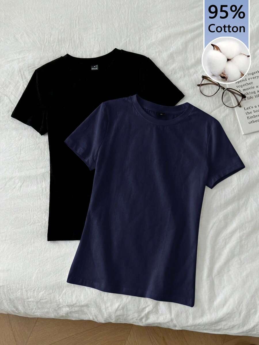 Tseoso Set de 2 camisetas interiores de cuello redondo de manga corta, estilo minimalista y casual, adecuadas para primavera/verano - Multicolor - Ver 1