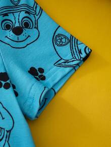 SHEIN | PAW Patrol Bộ đồ ngủ mùa hè tay ngắn cổ tròn in hình hoạt hình dễ thương, kiểu dáng thường ngày, dành cho bé trai. - Màu xanh Cadet - Xem 9