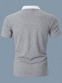 Manfinity Homme Áo polo nam tay ngắn in chữ, kiểu dáng thường ngày, thích hợp đi làm. - Xám - Xem 2