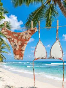 Swim Mod Women's Random Print Spaghetti Strap Two Pieces Bikini Swimwear, Summer Beach Vacation Outfits - Multicolor - View 2