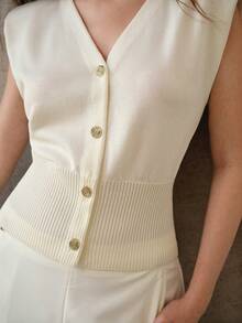 MOTF PREMIUM Chaleco de Cardigan de Cuello en V - Blanco - Ver 2