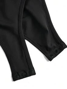 SHEIN Cheerettes 女士拼接彩色休闲日常运动连体裤，长袖款 - 黑色 - 查看 4
