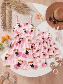Baby Girl Casual Allover Print Sleeveless Dress - Baby Pink - View 2