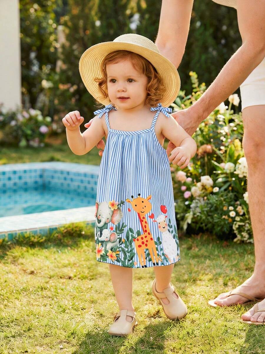 SHEIN Playful Pals Váy bé gái, đầm hoa dáng suông, kiểu dáng thanh lịch và tươi mát mùa hè. - Màu xanh lam - Xem 1