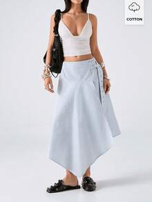 LYSMO 2026 New Arrive Minimalism Spring/Summer Women's Casual Striped Asymmetric Hem Skirt - Blue - View 6