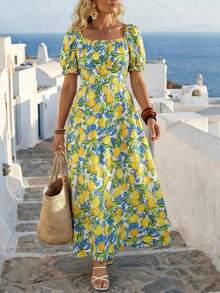 SHEIN Clasi 大码夏季柠檬印花花瓣袖连衣裙 - 彩色 - 查看 2