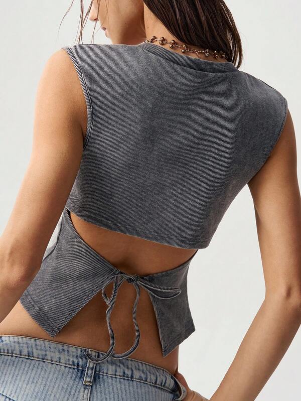 Bohemela Casual Solid Color V-Neck Backless Knit Vest For Women