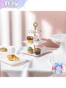 BACUTHY 三层纸杯蛋糕架，塑料材质，带多层托盘，适用于纸杯蛋糕、甜甜圈、水果等。 - 白色 - 查看 6