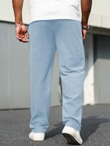 Manfinity Homme Pantalones casuales de talla grande para hombres, 100% algodón, con cordón en la cintura y bolsillos, de lino - Celeste - Ver 2